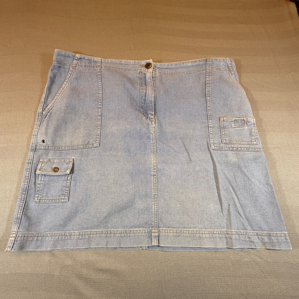 Jones New York Signature Blue Denim Cargo Skirt Floral Waistband Size 16 2592